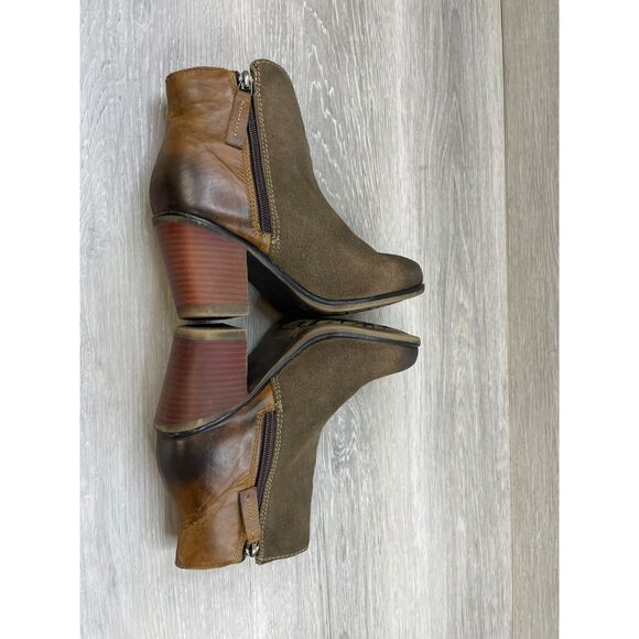 Roan Lina Women's Bootie Ankle Biker Boot Side Zip Heeled Suede Leather 6 Brown - Picture 4 of 11